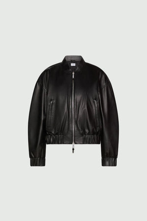Marella Alfio Leather Bomber Jacket in Black