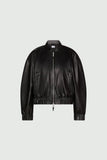 Marella Alfio Leather Bomber Jacket in Black