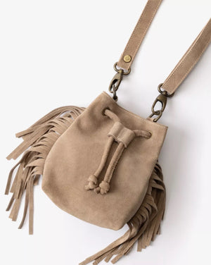 Penelope Chilvers Mini Suede Bag in Taupe