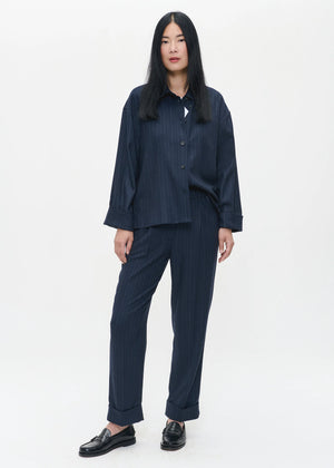 Zenggi Pinstripe Shirt Jacket in Midnight