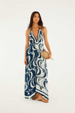 Farm Rio Long Fish Detail Dress in Navy