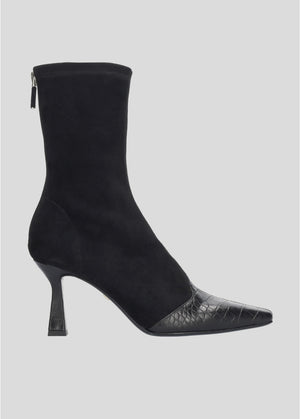 Lola Cruz Elira Stretch Toe Cap Ankle Boot in Black