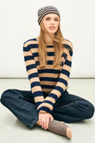 Jumper 1234 Stripe Distressed Crew in Navy Stripe