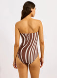 Seafolly Coastline DD Bandeau One Piece in Cocoa