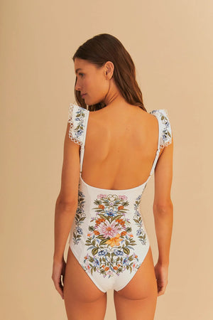 Farm Rio Sweet Bouquet One Piece in Off White