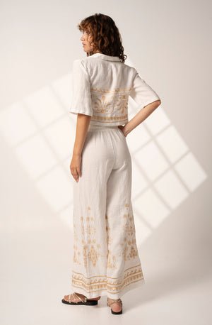 Aether Concept Embroidered Pants in White Gold