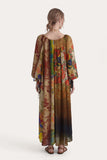120% Lino Patchwork Print Kaftan Dress in Multi