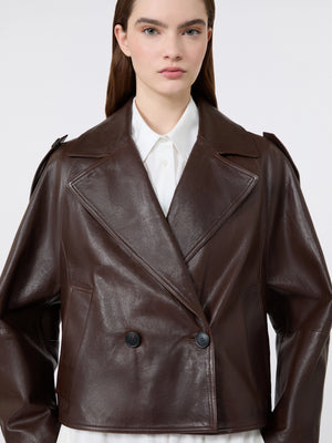 Maxmara Weekend Felino Leather Jacket in Chocolate