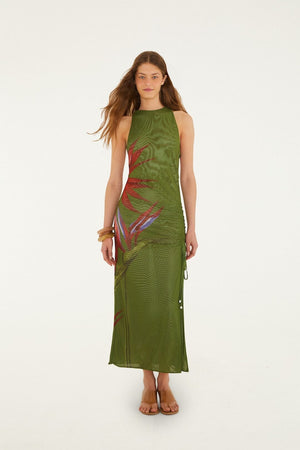 Farm Rio Strilitzia Dress in Dark Green