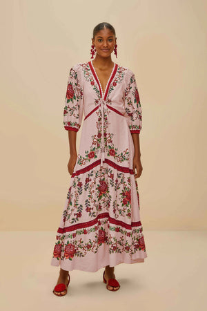 Farm Rio Flower Tapestry Maxi Dress in Pink