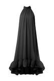 By Malina Sabrina Halterneck Ruffle Maxi Dress in Black