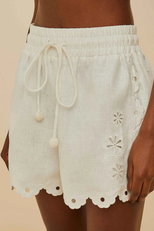 Farm Rio Flowers Richelieu Shorts in Off White