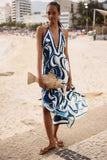 Farm Rio Long Fish Detail Dress in Navy