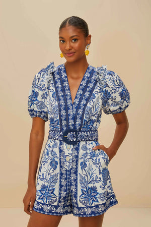 Farm Rio Shell Garden Romper in Blue