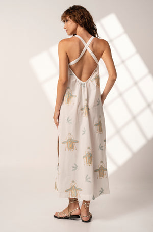 Aether Concept Cotton Dress in White Green