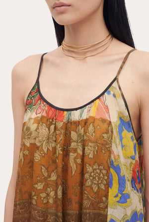 120% Lino Patchwork Print Halter Maxi Dress in Multi