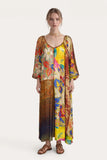 120% Lino Patchwork Print Kaftan Dress in Multi
