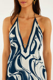 Farm Rio Long Fish Detail Dress in Navy