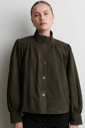 Second Female Zonia Suede Jacket in Black Olive