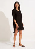 Seafolly Crinkle Twill Beach Shirt in Black