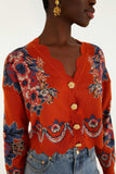 Farm Rio Victorian Floral Cardigan in Red