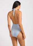 Seafolly Mala Ring Front Halter One Piece in Powder Blue