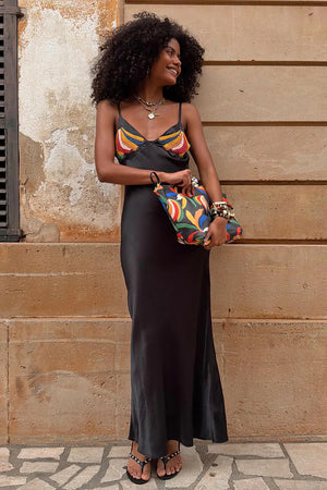 Never Fully Dressed Banana Slip Dress in Black