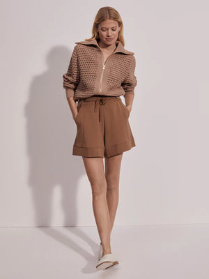 Varley Eloise Full Zip Knit in Warm Taupe