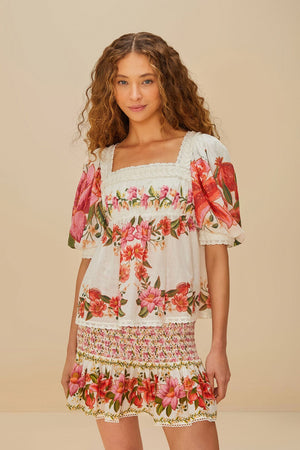 Farm Rio Summer Fruit Blouse in Off White