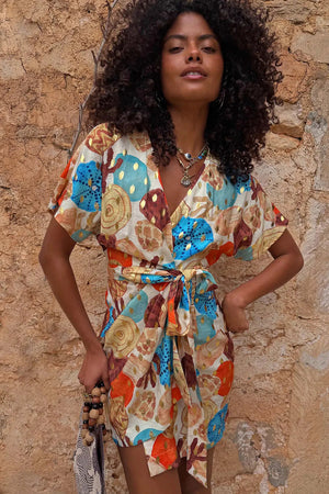 Never Fully Dressed Shell Mini Wrap Dress in Multi