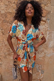 Never Fully Dressed Shell Mini Wrap Dress in Multi