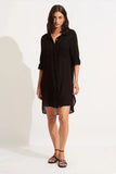Seafolly Crinkle Twill Beach Shirt in Black