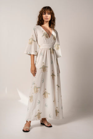 Aether Concept Cotton Dress in White Green