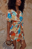 Never Fully Dressed Shell Mini Wrap Dress in Multi