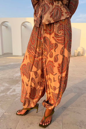 Never Fully Dressed Paisley Balloon Trousers in Brown