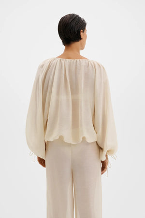 Malina Julianna Drawstring Blouse in Pearl