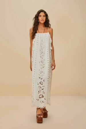 Farm Rio Richelieu Maxi Dress in Off White