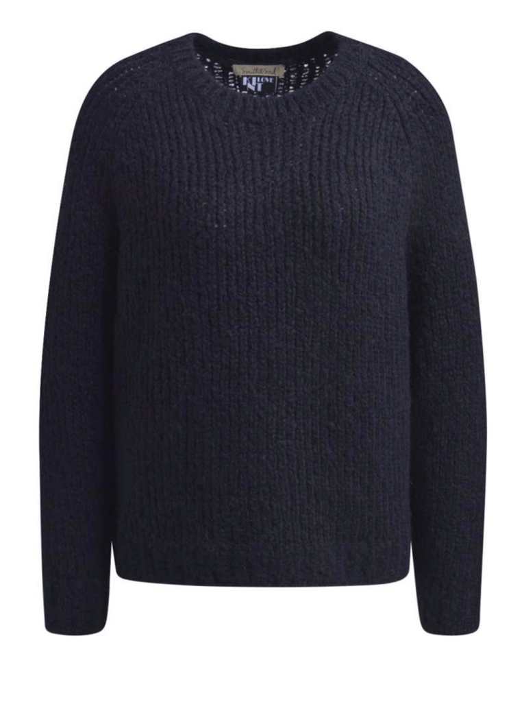 Smith And Soul Hairy Raglan Knit in Dark Blue