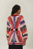 Farm Rio Colorful Stripes Knit Cardi in Red