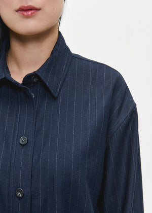 Zenggi Pinstripe Shirt Jacket in Midnight