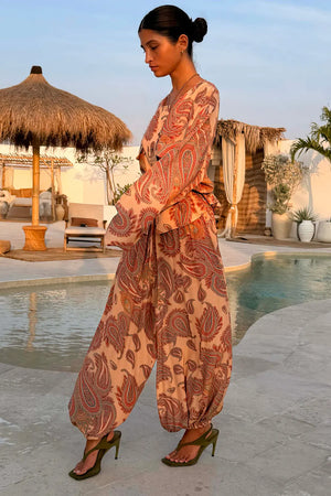 Never Fully Dressed Paisley Balloon Trousers in Brown