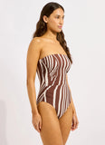 Seafolly Coastline DD Bandeau One Piece in Cocoa