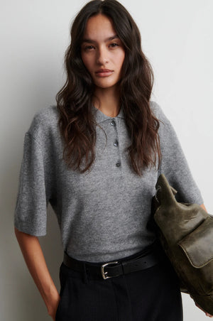 Second Female Longo Short Sleeve Knit in Grey Marl