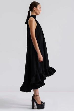 By Malina Sabrina Halterneck Ruffle Maxi Dress in Black