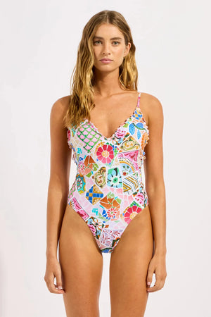 Seafolly Parfait V Neck One Piece in Pink