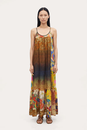 120% Lino Patchwork Print Halter Maxi Dress in Multi