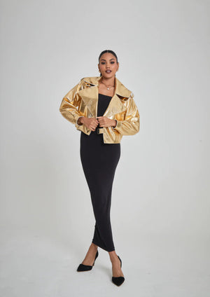 Jane & Tash Oversized Leather Jacket in Gold
