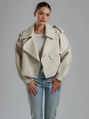 Jane & Tash Oversized Leather Jacket in White