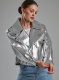 Jane & Tash Oversized Leather Jacket in Silver
