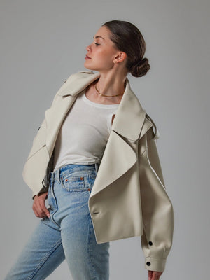 Jane & Tash Oversized Leather Jacket in White